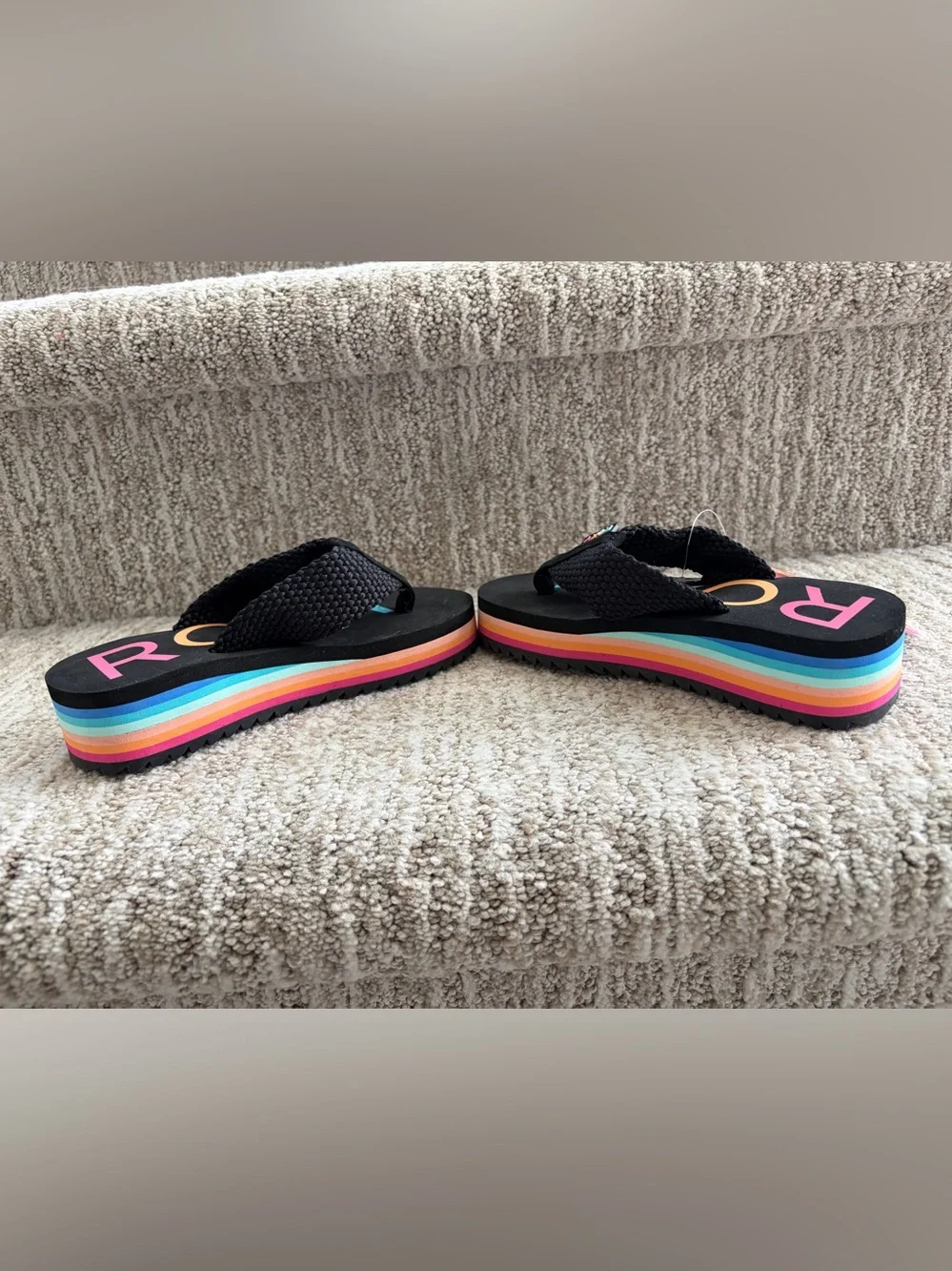 Little Girls 11 Roxy Rainbow Kallie II Wedge Flip Flop Sandals Platform Black